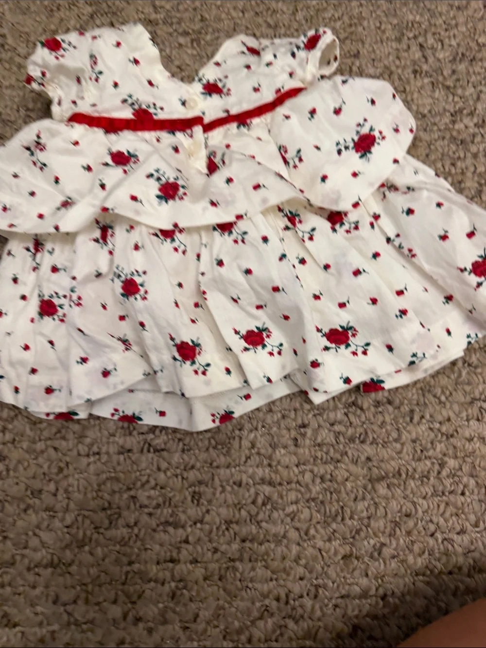 Janie and Jack White Floral Baby Dress with Red Bow